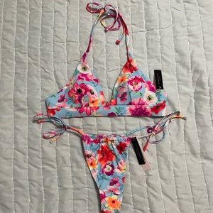 Brand New VS Blue Floral Thong Bikini
